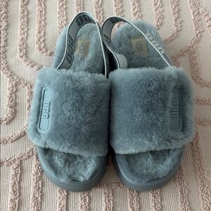UGG Light Gray Fuzzy Slide Sandals